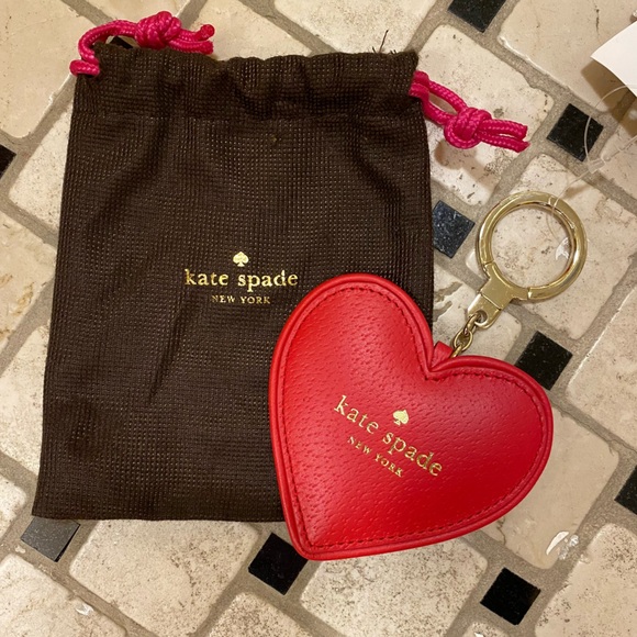 Kate Spade Genuine Leather Heart Keychain Key ring Red w/ Gold hardware NEW - Picture 2 of 4